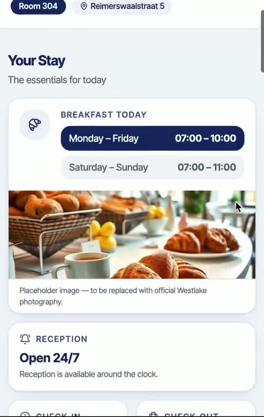 Westlake Hotels Amsterdam mobile guest interface walkthrough