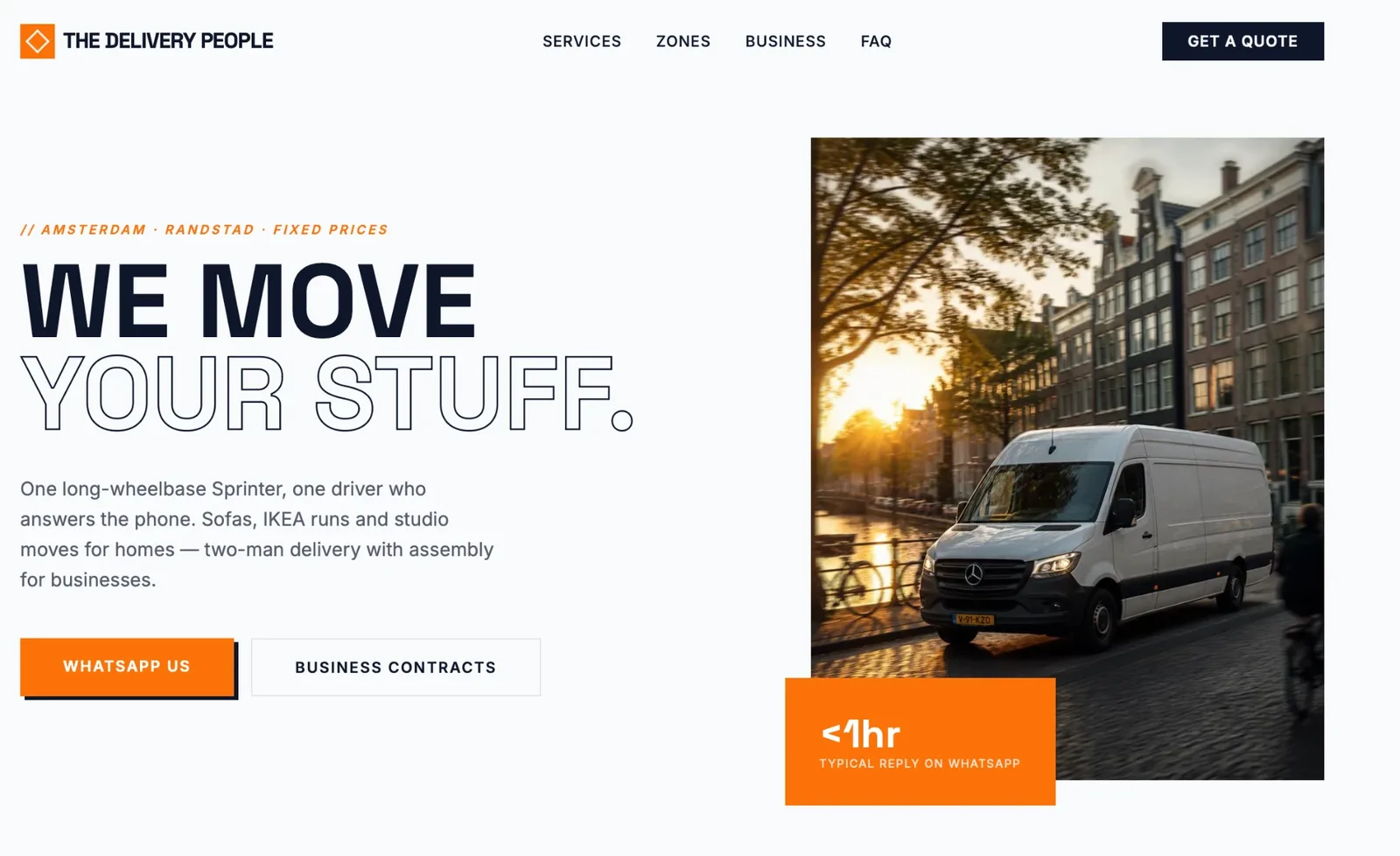 The Delivery People website homepage on desktop
