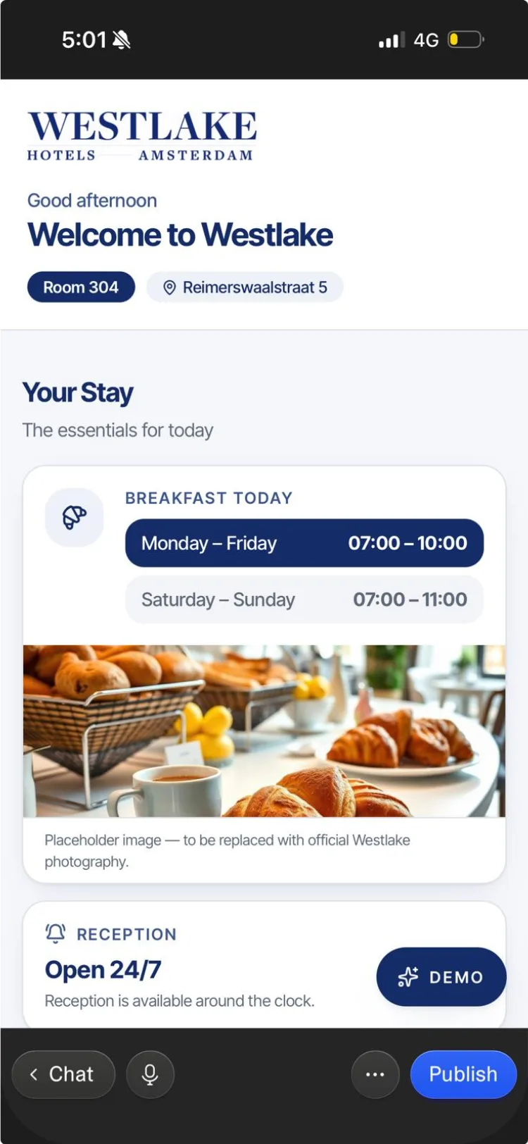 Westlake Hotels Amsterdam mobile guest interface